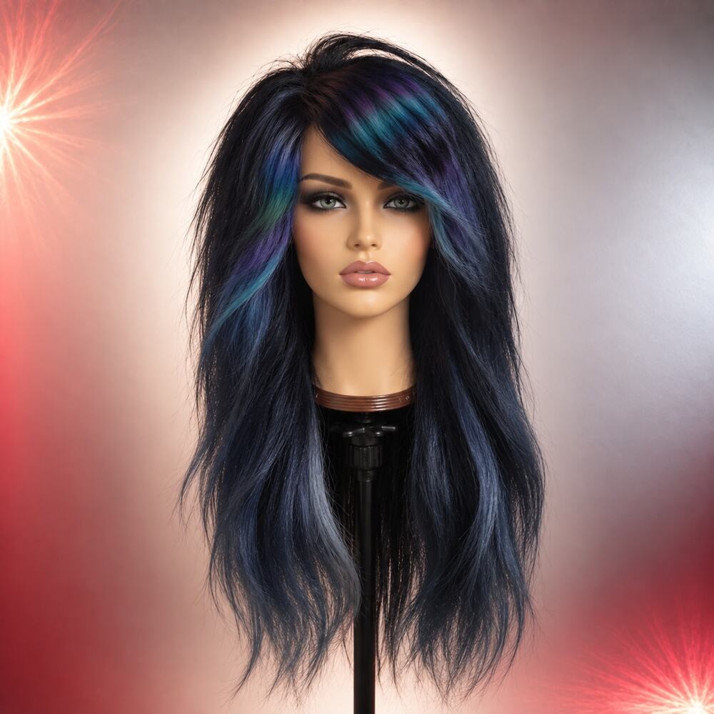 Mermaid Human Hair 2000's Scene Wig, 24 Inches 13x6 Lace Front Emo Goth Rave